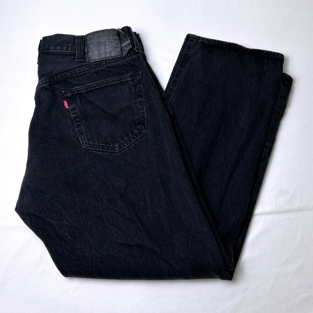 Levis Men 501 Original Fit Button Fly Straight Leg Jeans Size 38x28 Black Cotton